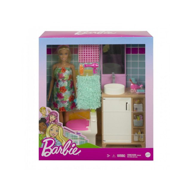Third Image Barbie Doll & Bathroom